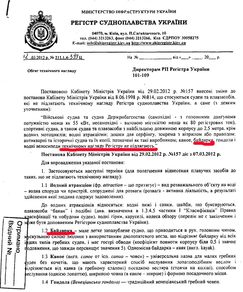Правила реєстрації надувних байдарок в Україні - частина 1